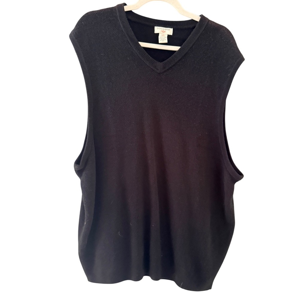 Dockers Mens XXL Black V-Neck Sweater Vest‎ Acrylic Knit Sleeveless Pullover